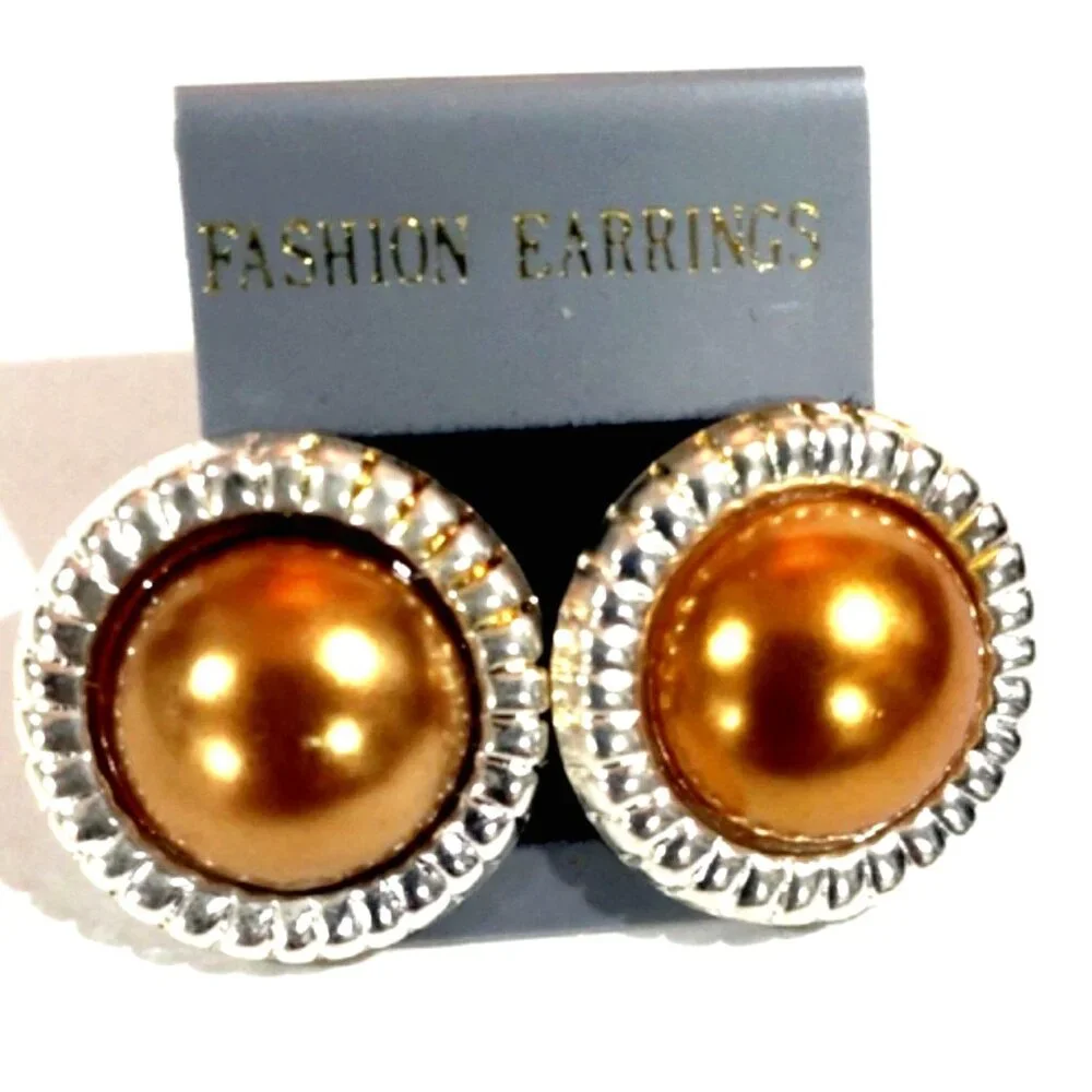 Dual tones Gold & Silver Round Earrings - Elegant 1" Fashion Jewelry for Women - Picture 3 of 9